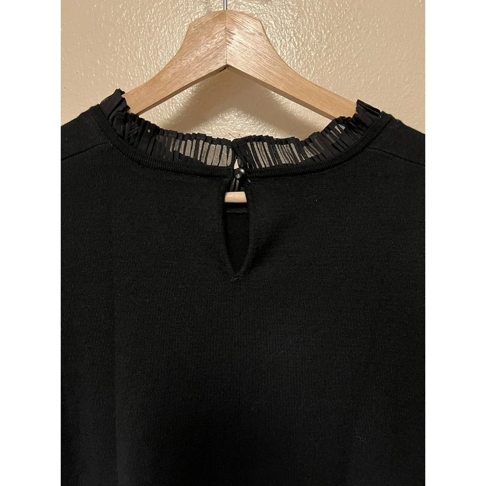 Adrianna Papell Sweater Pleated Short Sleeves and Collar‎ Keyhole Black Size M